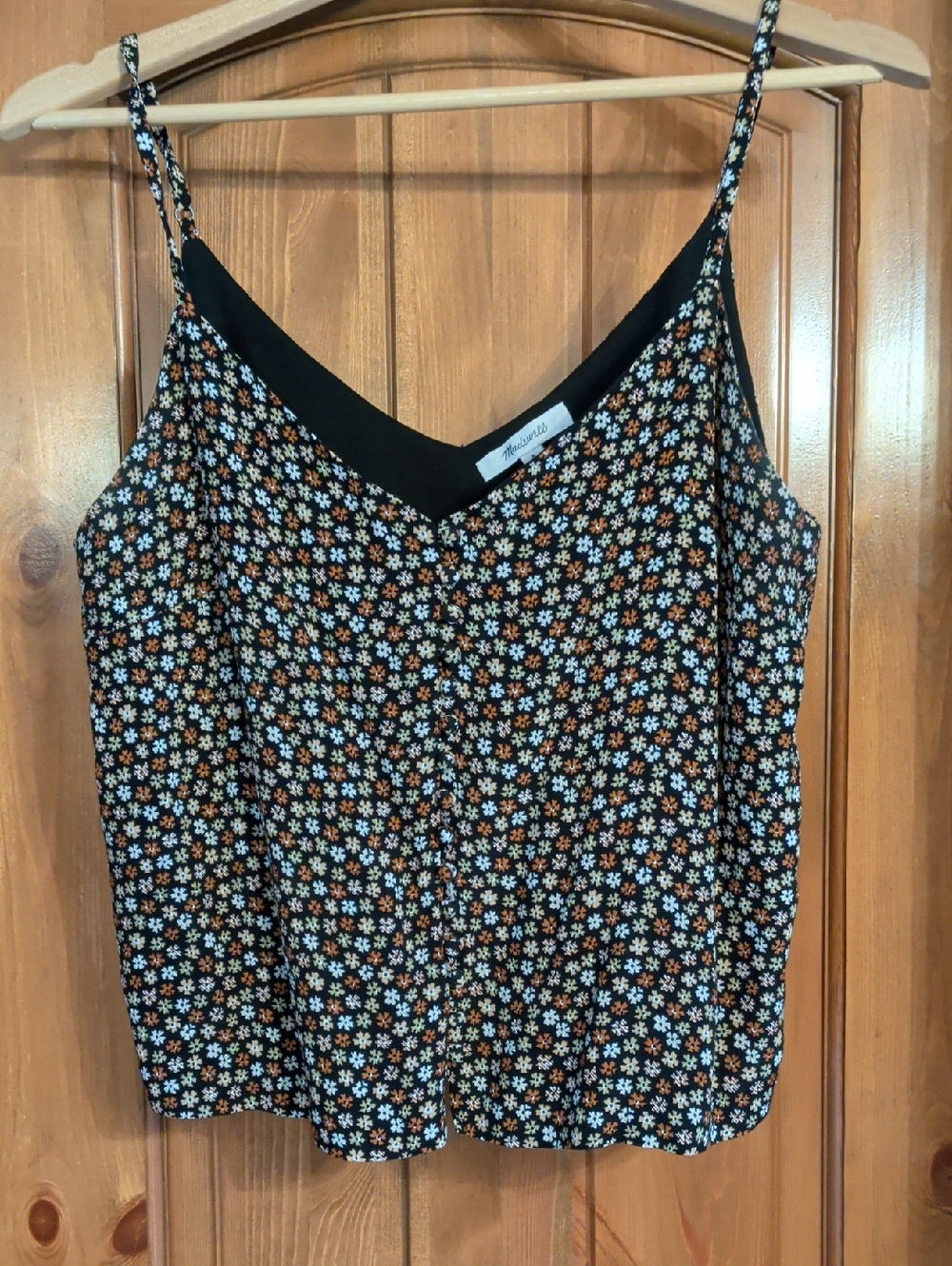 Madewell Black Floral V-Neck Spaghetti Strap Cami